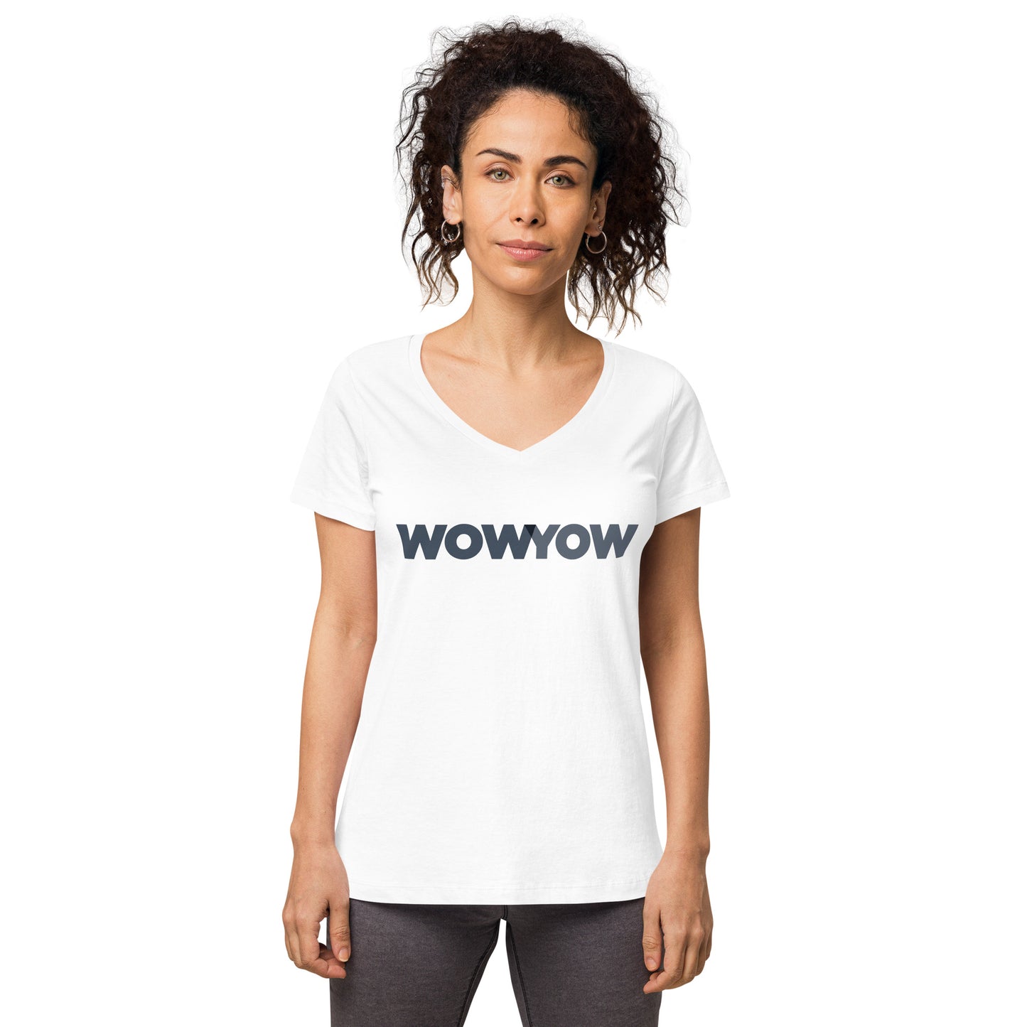 Women’s fitted v-neck t-shirt (Classic gray logo)