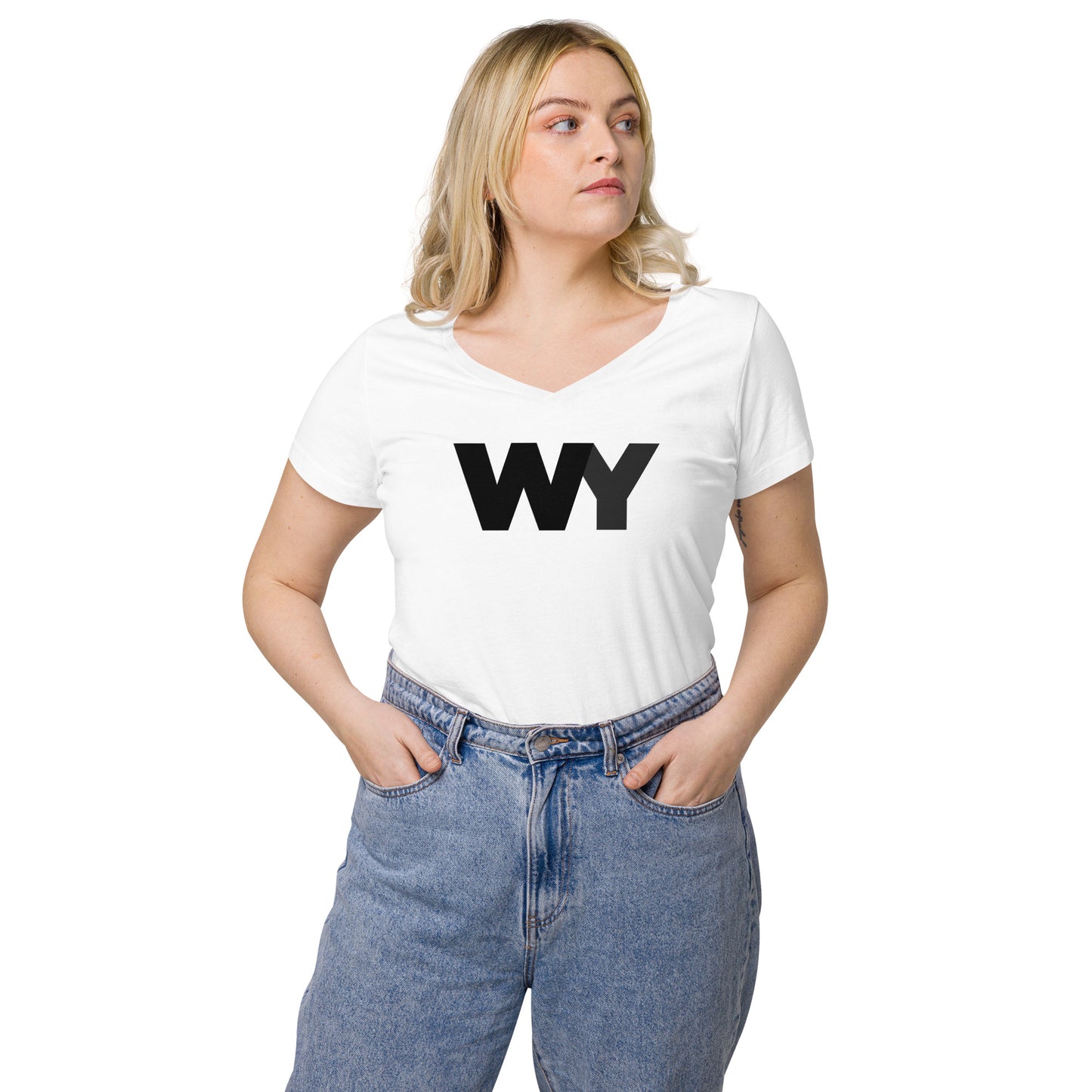 Women’s fitted v-neck t-shirt (Classic black abv. logo)