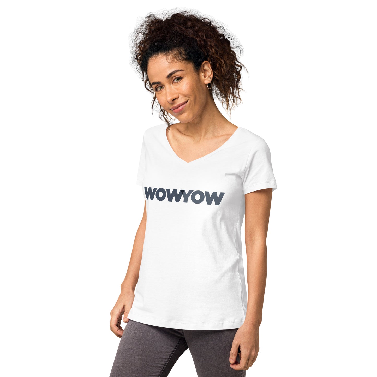 Women’s fitted v-neck t-shirt (Classic gray logo)