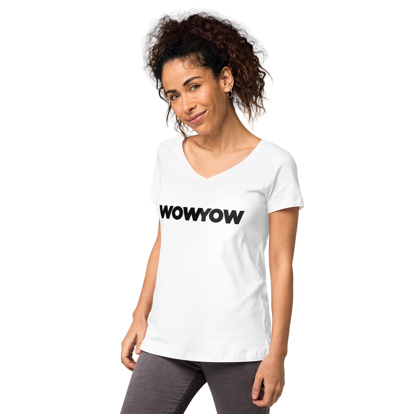 Women’s fitted v-neck t-shirt (Classic black logo)