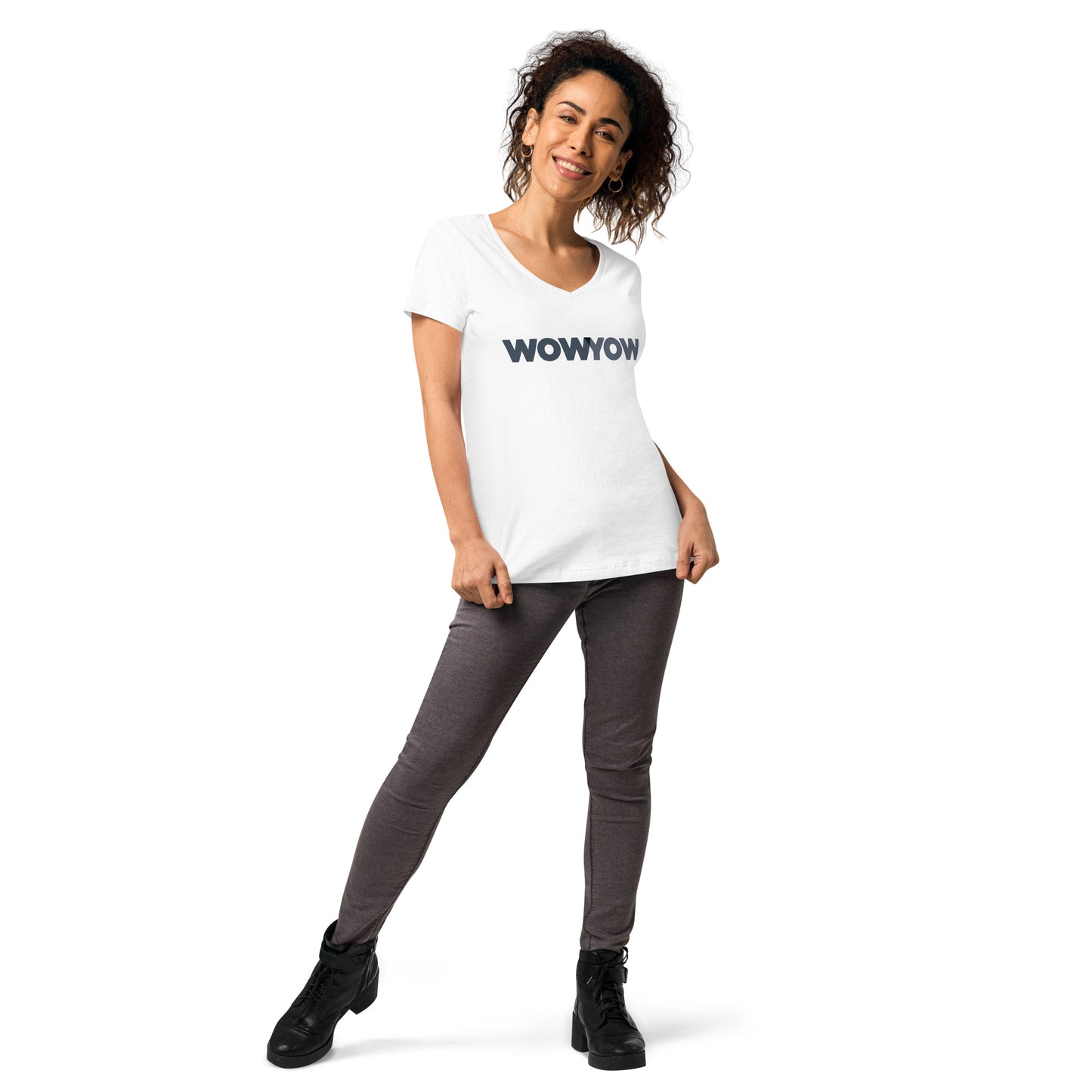 Women’s fitted v-neck t-shirt (Classic gray logo)